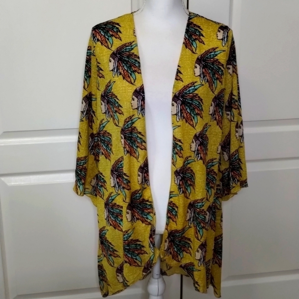 L&B Lucky and Blessed women's small open duster yellow Indian head western